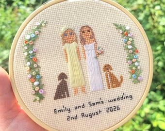 Cross stitch people, Family Portrait, Personalised cross stitch gift, Wedding anniversary gifts