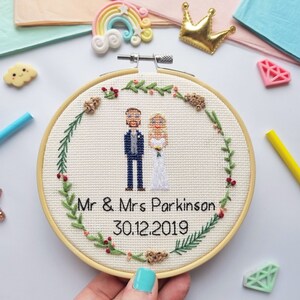 Cotton Anniversary Gift Cross Stitch Family Portrait Anniversary Gifts for Him Custom Family Portrait Personalized Gift Ideas image 5