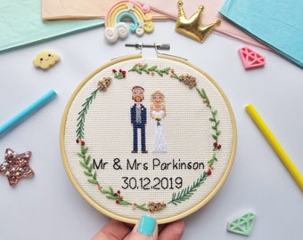 Cotton Anniversary Gift - Cross Stitch Family Portrait - Anniversary Gifts for Him - Custom Family Portrait - Personalized Gift Ideas
