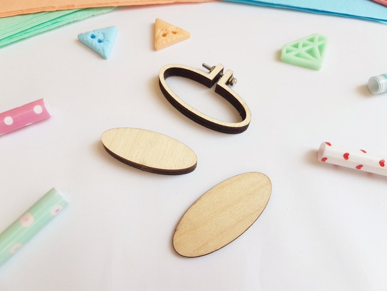 Tiny Embroidery Hoop W/ Necklace 45mm x 20mm Tiny Hoop Mini Embroidery Hoop Tiny Wooden Hoops DIY kit image 4