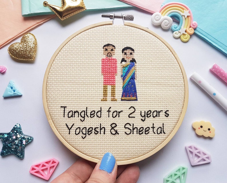 Wedding Cross Stitch Anniversary Gift Custom Portrait Personalised Mr & Mrs Gift Gift for Him Cotton Anniversary Gift Husband image 10