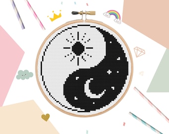 Yin Yang Cross Stitch Pattern - 4 inch Hoop Art (Digital Download)
