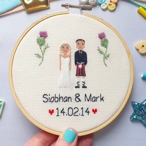 Wedding Cross Stitch Anniversary Gift Custom Portrait Personalised Mr & Mrs Gift Gift for Him Cotton Anniversary Gift Husband image 4