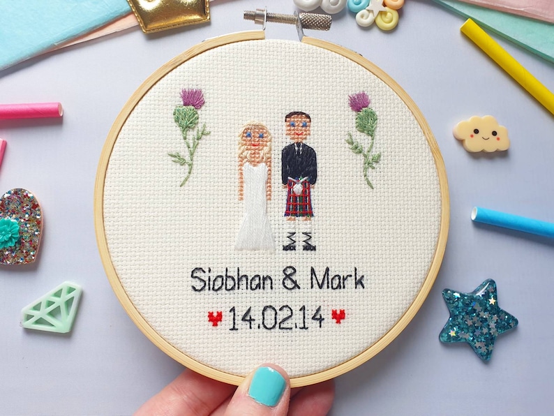 Wedding Cross Stitch Anniversary Gift Custom Portrait Personalised Mr & Mrs Gift Gift for Him Cotton Anniversary Gift Husband image 4