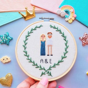 Wedding Cross Stitch Anniversary Gift Custom Portrait Personalised Mr & Mrs Gift Gift for Him Cotton Anniversary Gift Husband image 3