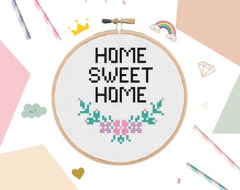 Home Sweet Cross Stitch Pattern - Easy Beginner Craft (PDF Pattern)
