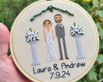 Custom Cross Stitch Family Portrait – Anniversary Gift - Wedding - Personalised Keepsake