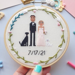 Cotton anniversary gift for him or her, husband wife, personalised cross stitch hoop, 2nd anniversary gift for boyfriend or partner, wedding
