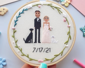 Cotton anniversary gift for him or her, husband wife, personalised cross stitch hoop, 2nd anniversary gift for boyfriend or partner, wedding