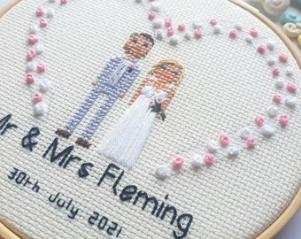 Cotton anniversary gift for him or her - personalised anniversary gift - cross stitch family - gift for couples - custom portraits - gift