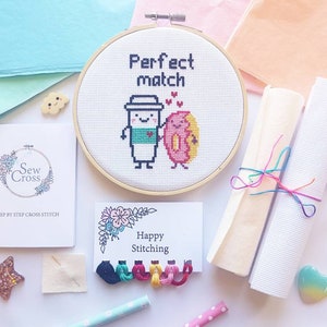 cross stitch kit for boyfriend, perfect match gift, craft kit, kawaii cross stitch