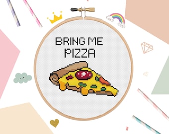Bring Me Pizza Cross Stitch Pattern - Beginner DIY Craft (Digital Download)