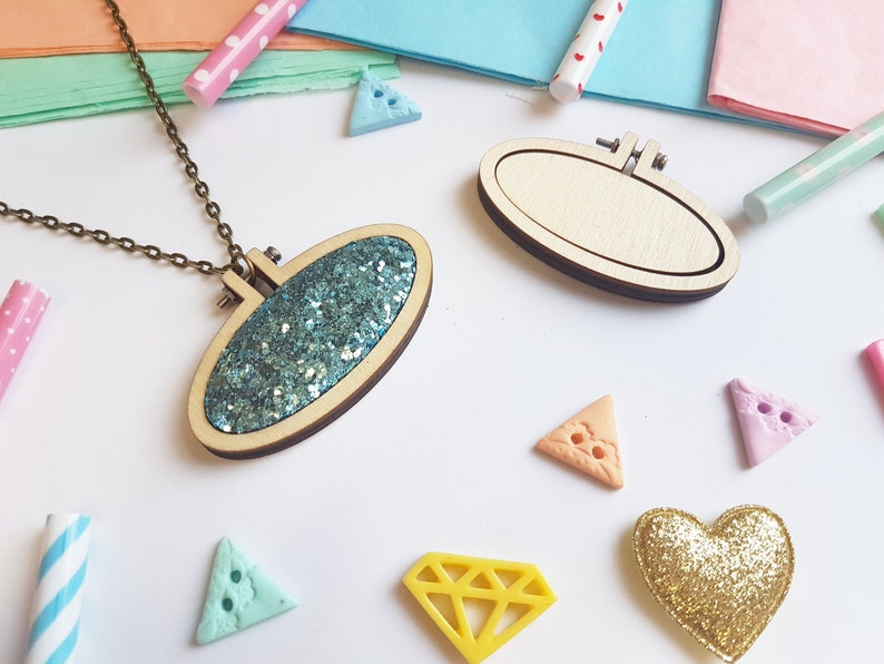 60mm x 31mm DIY Kit Cross Stitch Kits Embroidery Kits Tiny Wooden Hoop Embroidery Hoop Tiny Embroidery Hoop with Necklace