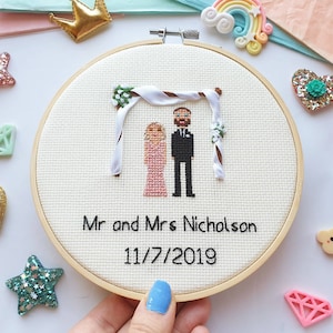 Wedding Cross Stitch Anniversary Gift Custom Portrait Personalised Mr & Mrs Gift Gift for Him Cotton Anniversary Gift Husband image 8