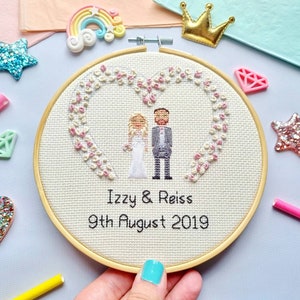 Wedding Cross Stitch Anniversary Gift Custom Portrait Personalised Mr & Mrs Gift Gift for Him Cotton Anniversary Gift Husband image 6