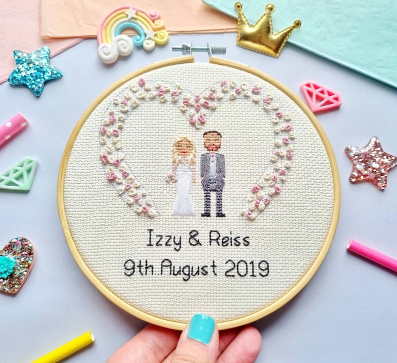 Wedding Cross Stitch Anniversary Gift Custom Portrait Personalised Mr & Mrs Gift Gift for Him Cotton Anniversary Gift Husband image 6