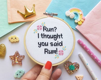 Funny Rum Cross Stitch Hoop – Embroidered Floral Gift, 4 inch