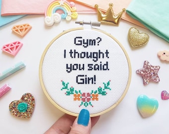 Gin Cross Stitch Hoop - Funny Alcohol Lover Gift