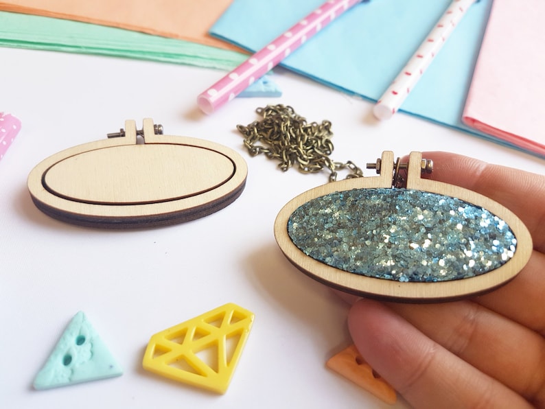 60mm x 31mm DIY Kit Cross Stitch Kits Embroidery Kits Tiny Wooden Hoop Embroidery Hoop Tiny Embroidery Hoop with Necklace