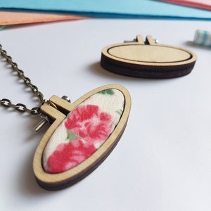 Tiny Embroidery Hoop W/ Necklace 45mm x 20mm Tiny Hoop Mini Embroidery Hoop Tiny Wooden Hoops DIY kit image 2