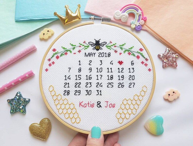 Wedding Calendar Cross Stitch Personalised Wedding Calendar Etsy