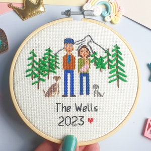 Benutzerdefinierte Familienporträts, Paargeschenk Haustiere, Jubiläumsgeschenk, Familienkreuzstich, personalisierte Kreuzstichporträts, benutzerdefinierter Jahrestag