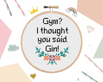 Funny Gin Cross Stitch Pattern – Floral Design (PDF Download)