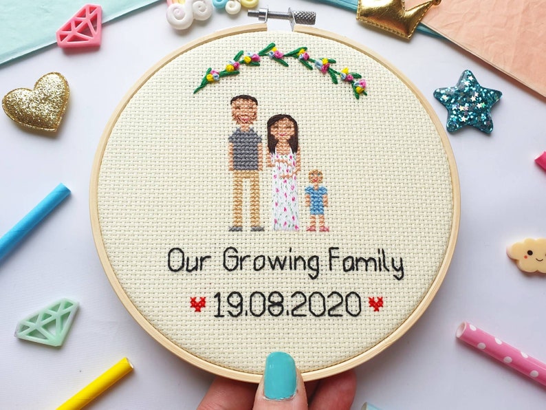 Cotton Anniversary Gift Cross Stitch Family Portrait Anniversary Gifts for Him Custom Family Portrait Personalized Gift Ideas image 10