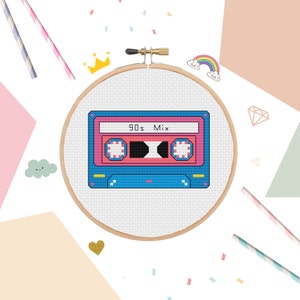 Patrón Punto de Cruz de los 90 - Cinta Mixta de los 90 - Niño de los 90 - Descarga Digital - PDF Punto de Cruz - Nostalgia - Regalo de los 90 - Descarga PDF - Retro