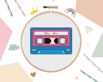 90s Cross Stitch Pattern - 90s Mix Tape - 90s Kid - Digital Download - Cross Stitch PDF - Nostalgia - 90s Gift - PDF Download - Retro