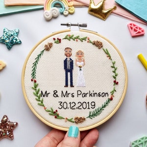 Wedding Cross Stitch Anniversary Gift Custom Portrait Personalised Mr & Mrs Gift Gift for Him Cotton Anniversary Gift Husband image 5