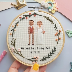 Kreuzstich Porträt - Benutzerdefiniertes Familienporträt - Geschenk zum 2. Jahrestag - Personalisierter Kreuzstich - Geschenk zum Jahrestag - Geschenk für Ihn
