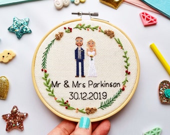 Cotton Anniversary Gift - Cross Stitch Family Portrait - Anniversary Gifts for Him - Custom Family Portrait - Personalized Gift Ideas