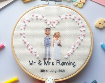 Cotton Anniversary Gift - Cross Stitch Family Portrait - Anniversary Gifts for Him - Custom Family Portrait - Personalized Gift Ideas