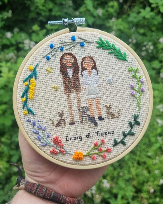 Cotton Anniversary Gift for Him, Wedding Anniversary Gift, Embroidered Family Keepsake, Custom Portrait, Personalised Mr and Mrs Gift