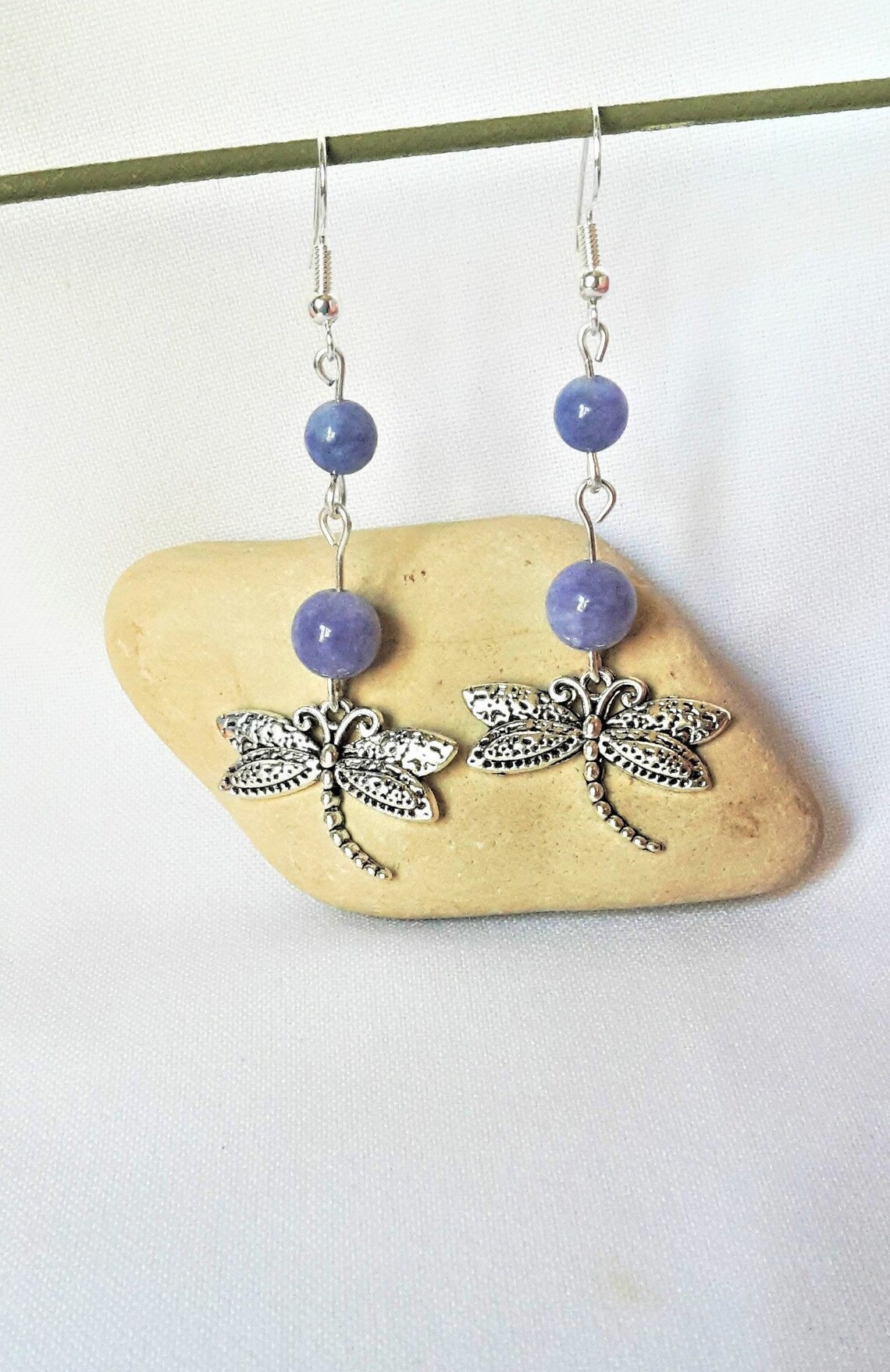Dragonfly Earrings Silver Pale Blue Stone Earrings Angelite Jewelry ...