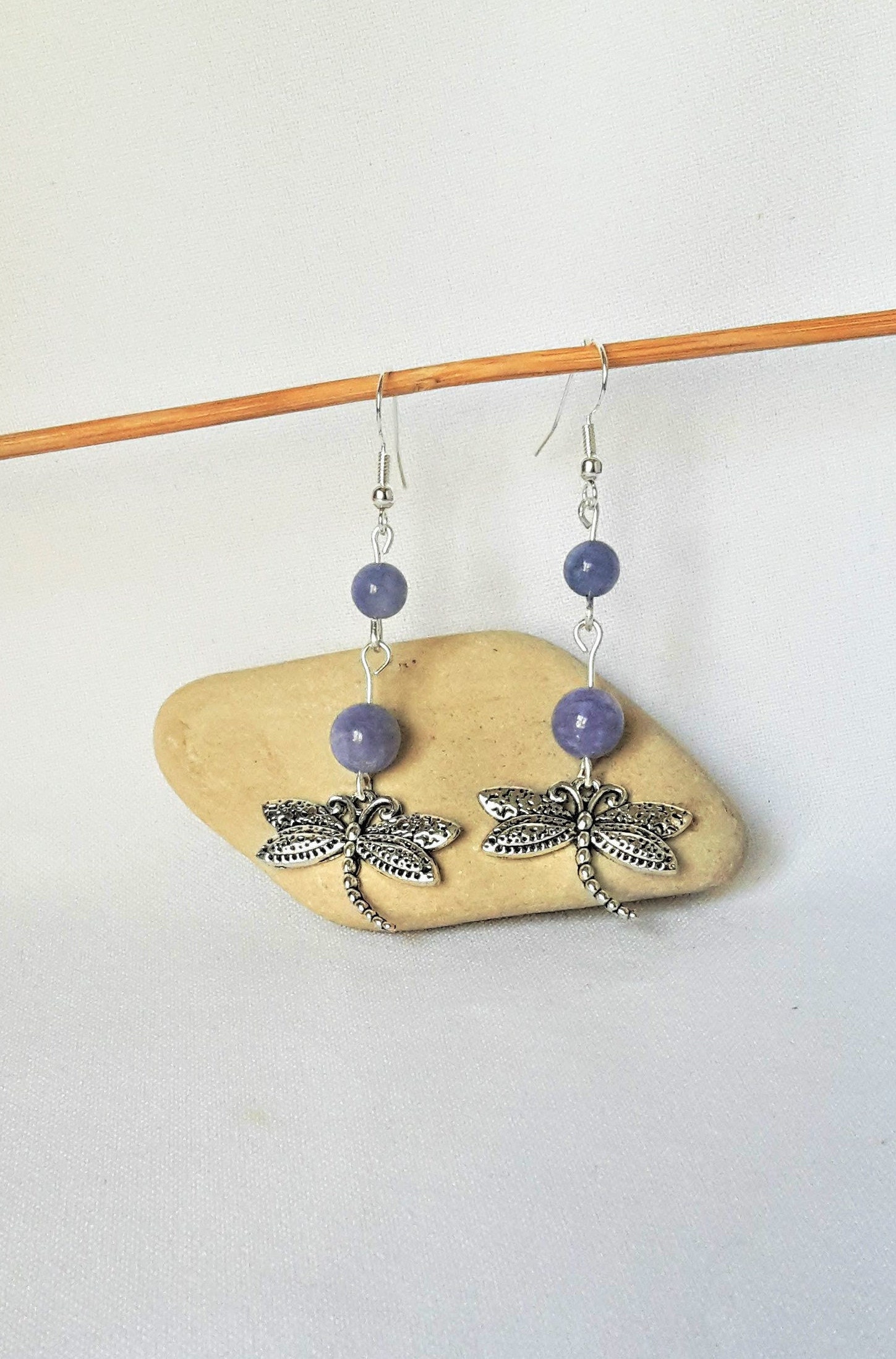 Dragonfly Earrings Silver Pale Blue Stone Earrings Angelite Jewelry ...