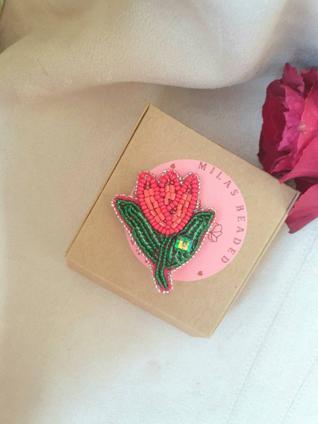 Broche Dorée Aux Deux Tulipes - 7 Cm De Haut - Occasion (fermeture à Revoir)