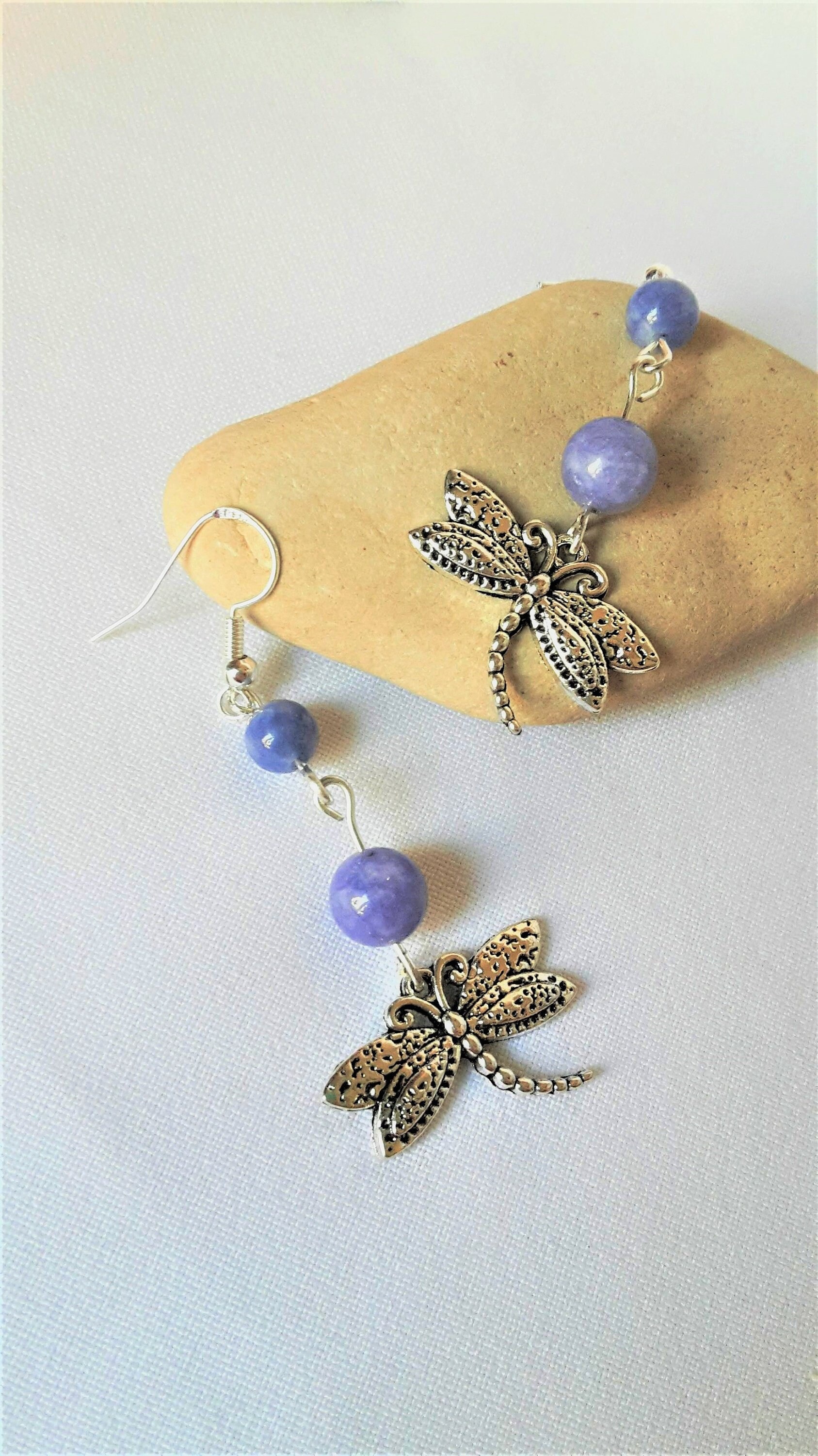 Dragonfly Earrings Silver Pale Blue Stone Earrings Angelite Jewelry ...