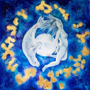 The Selkie and the Stars - vierkante wenskaart en vierkante print