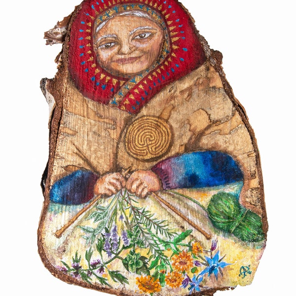 Babushka of the Herbs - A5 card on Cairn Straw 320gsm - print on recycled paper
