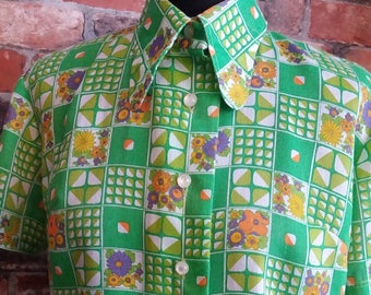 1970s Floral Green Top Size - UK 12