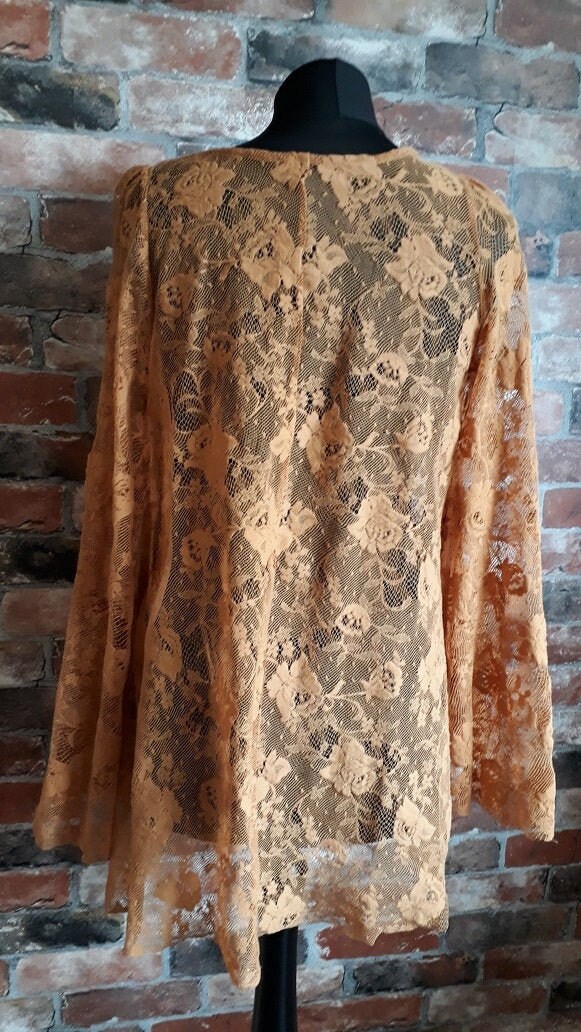 Long Sleeve Brown Lace Top Size UK 10 