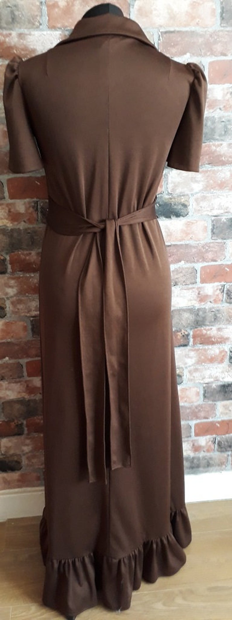 1970/'s Chocolate Brown Long Dress Size UK 10