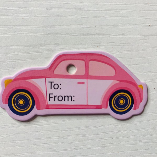 Pretty in Pink Car Gift Tags; Beetle Gift Tags; Pink Christmas Gift Tags; Seasonal; Holiday Trimmings