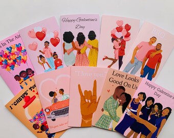 Black Love Greeting Card Collection; Black Galentine's Day; Afrocentric Valentine's Day Cards, Valentines Greeting Card Set;