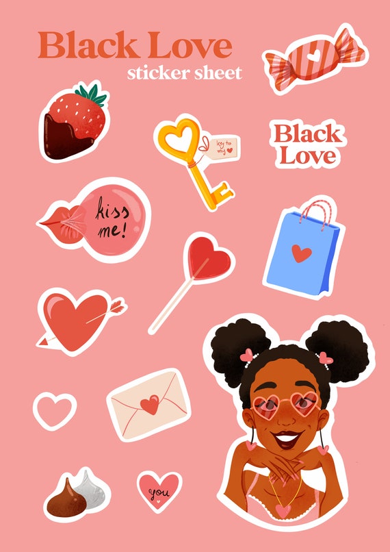 Valentines Day Stickers; Black Love ; Scrapbook Stickers; Love Day  Stickers; Romantic Stickers Featuring Black Art; Black Women Stickers