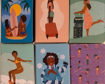 Black Girl Travel Passport; Afrocentric Passport Holder, PVC Passport Wallet with Strap; African American Passport Cover