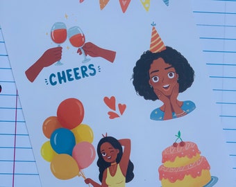Black Girl Around Town Cute Stickers; African American Fun Woman Stickers Collection, Shopping and Self Care, Afrocentric; Kiss Cut; Matte