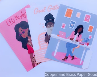 African American Female File Folders, Black Business Girl Folders, Girl Boss Organizational Folders, Black Girl Office Supplies, Boss Chick